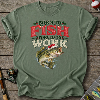 Born to Fish Forced to Work Christmas Largemouth Bass Graphic T-Shirt