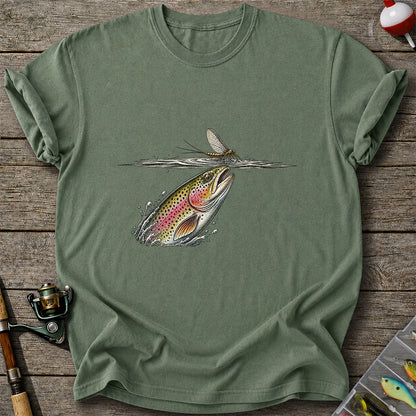 Rainbow Trout Rising to Mayfly Fishing Graphic T-Shirt