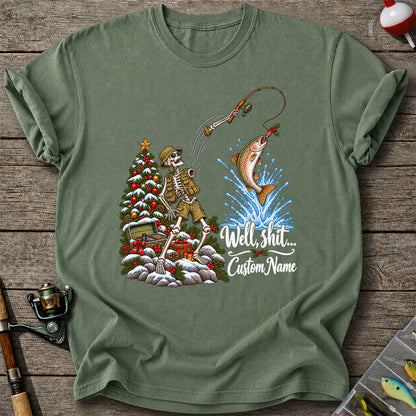 Skeleton Angler Christmas Fishing Personalized Graphic T-Shirt