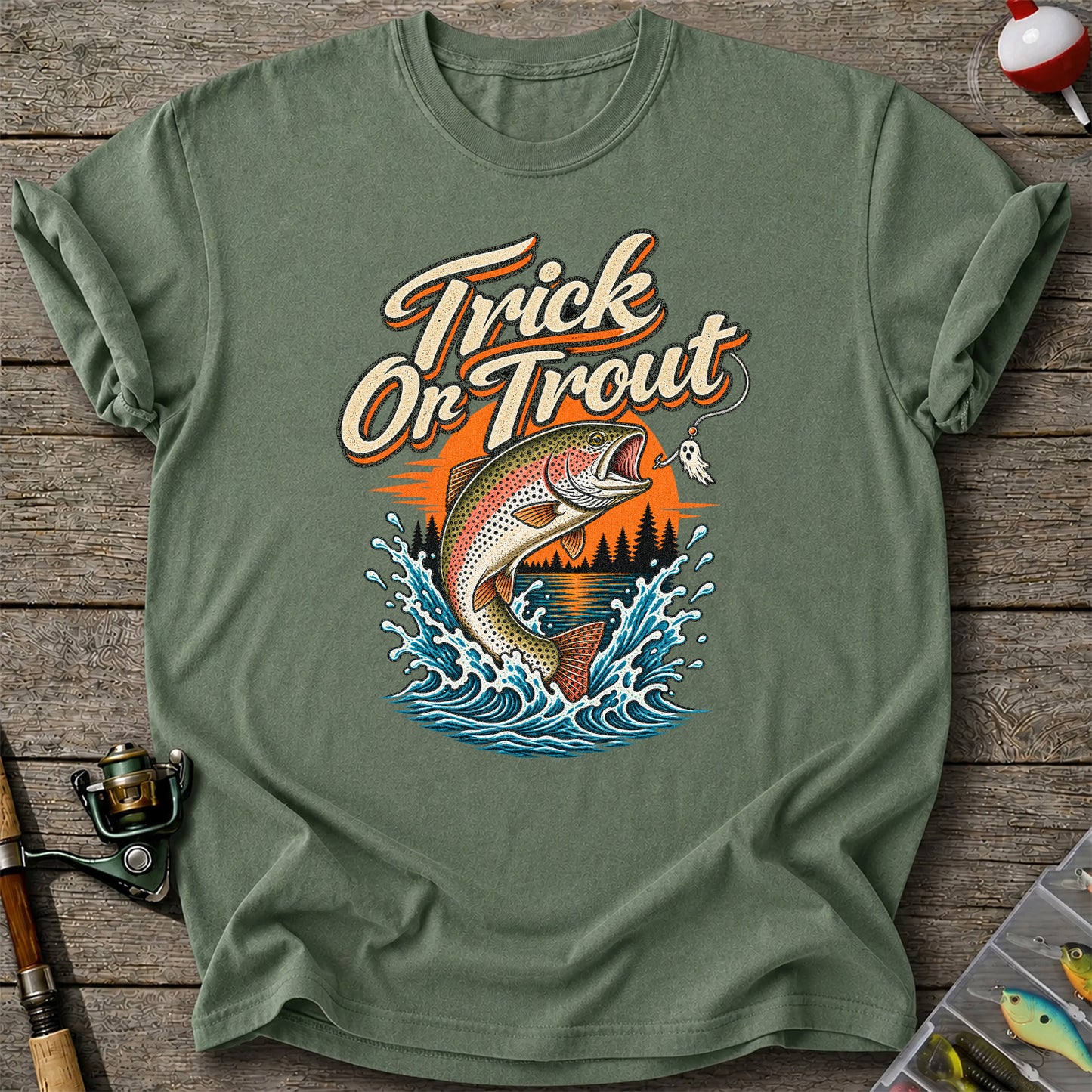 Trick or Trout Rainbow Trout Halloween Fishing T-Shirt