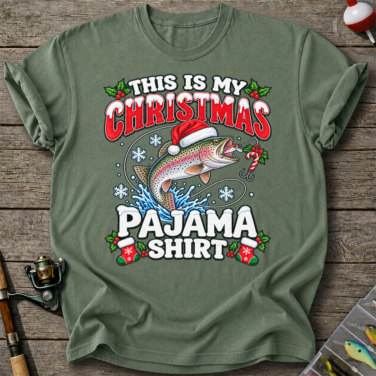 This Is My Christmas Pajama Shirt Rainbow Trout Fishing T-Shirt