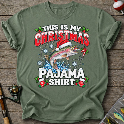 This Is My Christmas Pajama Shirt Rainbow Trout Fishing T-Shirt