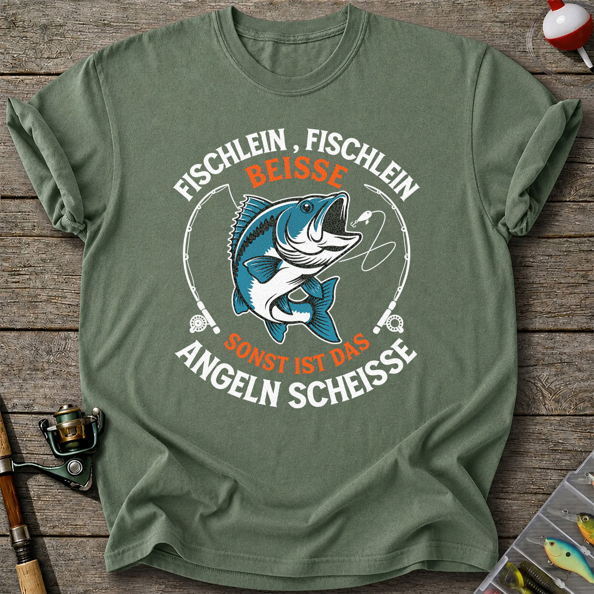 Fischlein Fischlein Beisse Funny Fishing Graphic T-Shirt