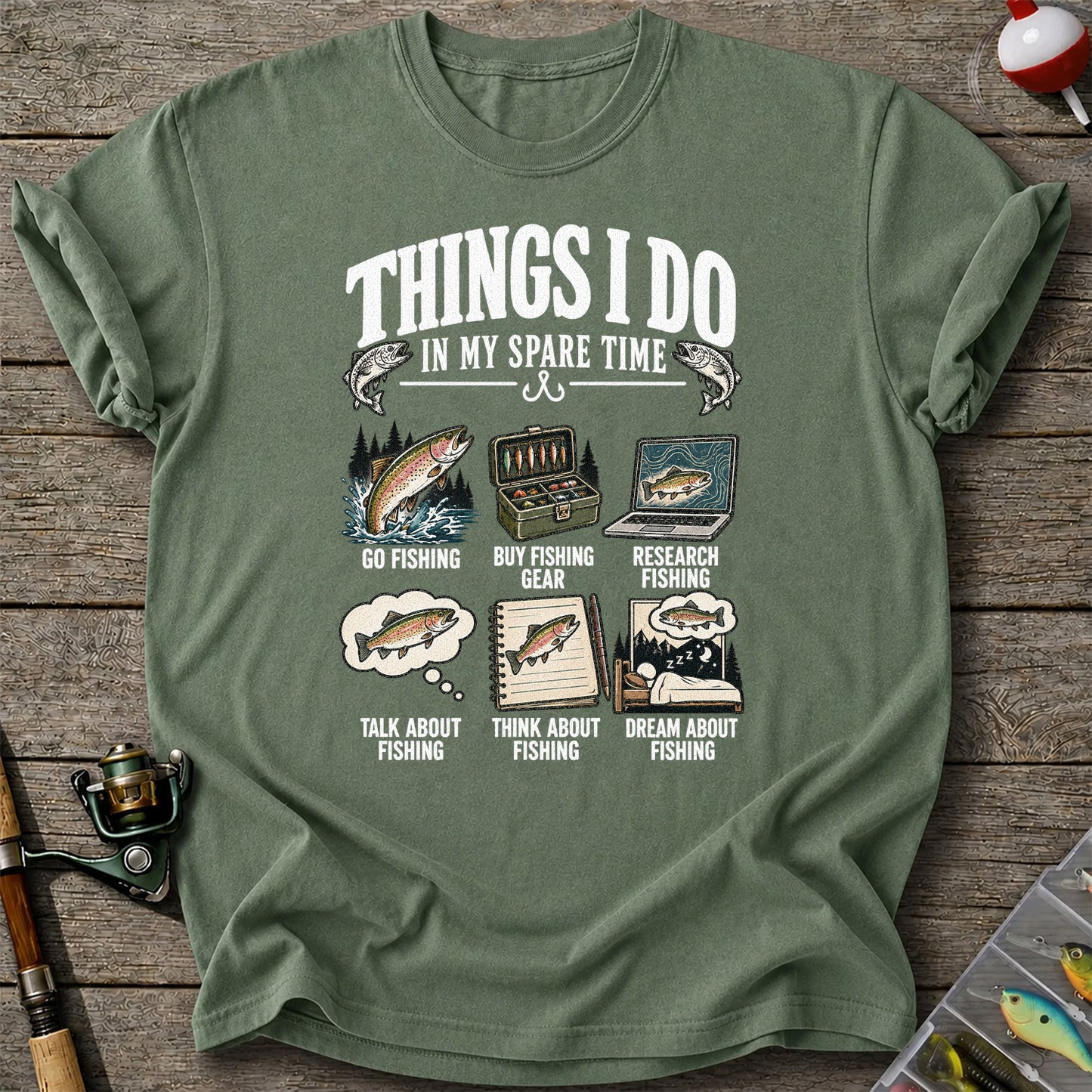 Things I Do in My Spare Time Funny Fishing Graphic T-Shirt