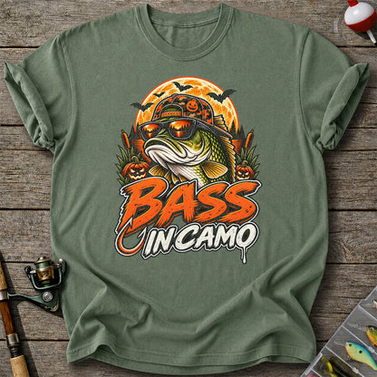 Bass in Camo Halloween Bass Fishing Graphic T-Shirt