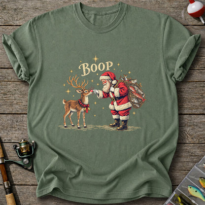 Santa and Reindeer Fishing Christmas Graphic T-Shirt