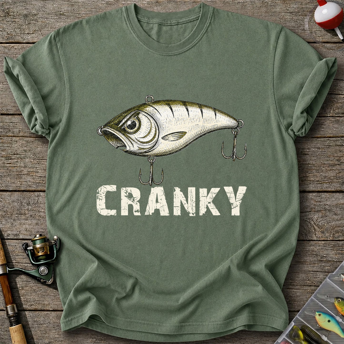 Cranky Vintage Crankbait Fishing Lure Graphic T-Shirt