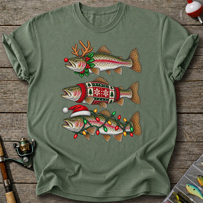 Christmas Trout Antlers Sweater and Lights Fishing T-Shirt