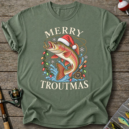 Merry Troutmas Rainbow Trout Christmas Fishing T-Shirt