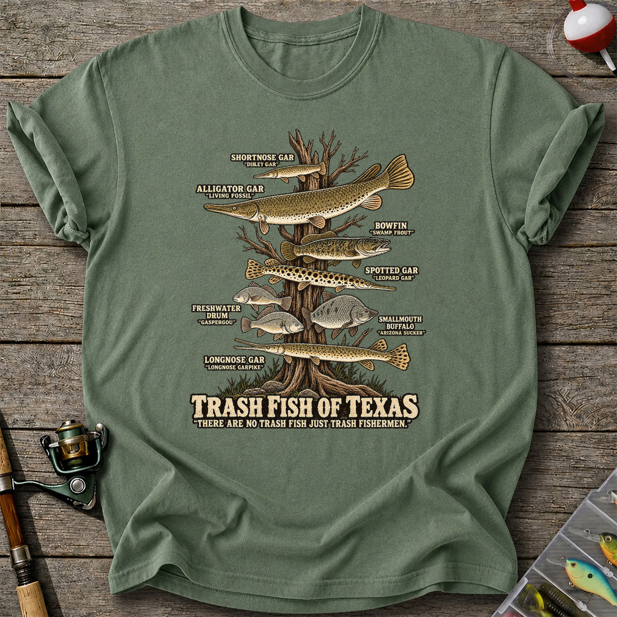 Trash Fish of Texas Gar and Freshwater Fish Graphic T-Shirt