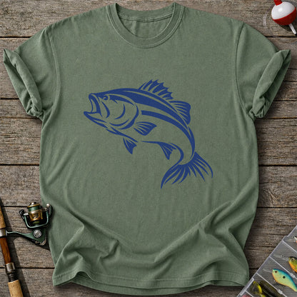 Blue Bass Fishing Line Art Graphic T-Shirt