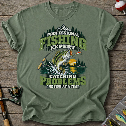 Professional Fishing Expert Catching Problems One Fish at a Time Bass T-Shirt