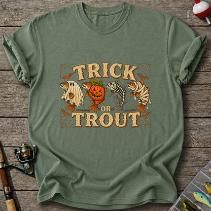 Trick or Trout Halloween Fishing Lineup Graphic T-Shirt