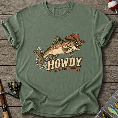 Howdy Cowboy Trout Vintage Fishing Graphic T-Shirt
