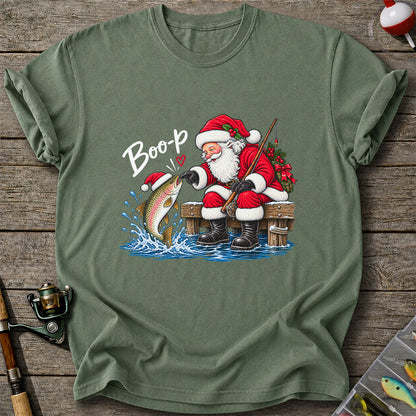Santa Fishing for Rainbow Trout Christmas Graphic T-Shirt