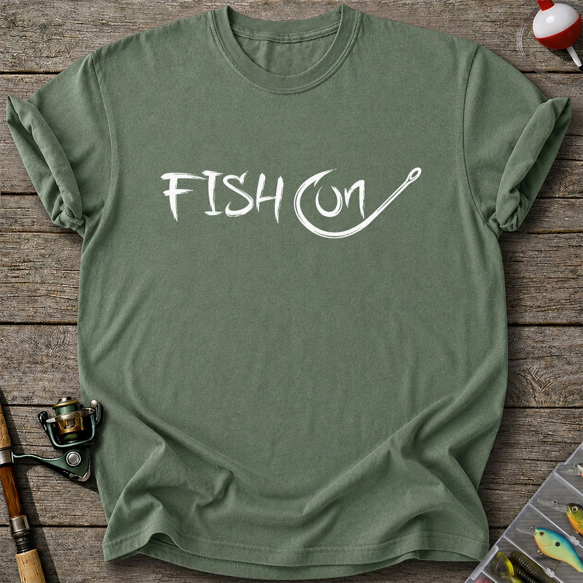 Fish On Fishing Hook Minimalist Graphic T-Shirt