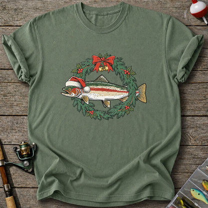 Christmas Trout Wreath Fishing Graphic T-Shirt