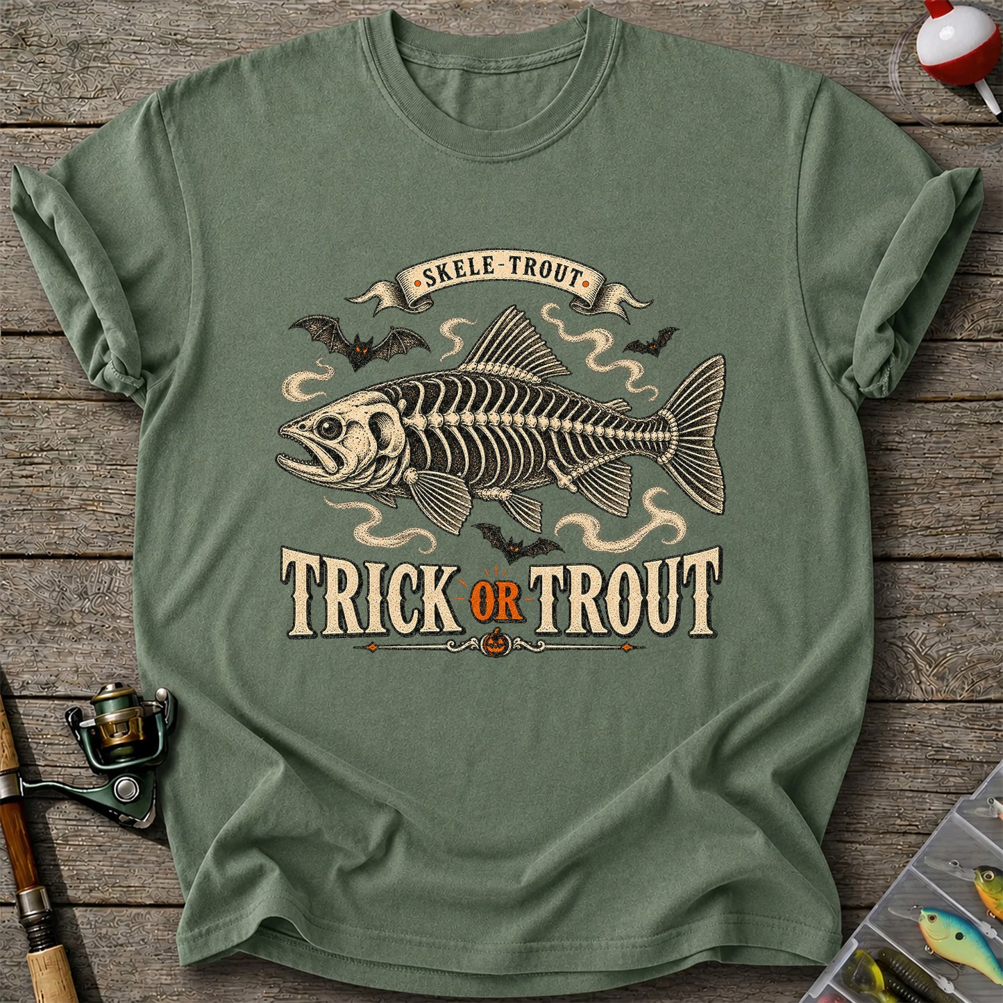 Skele-Trout Trick or Trout Halloween Fishing T-Shirt