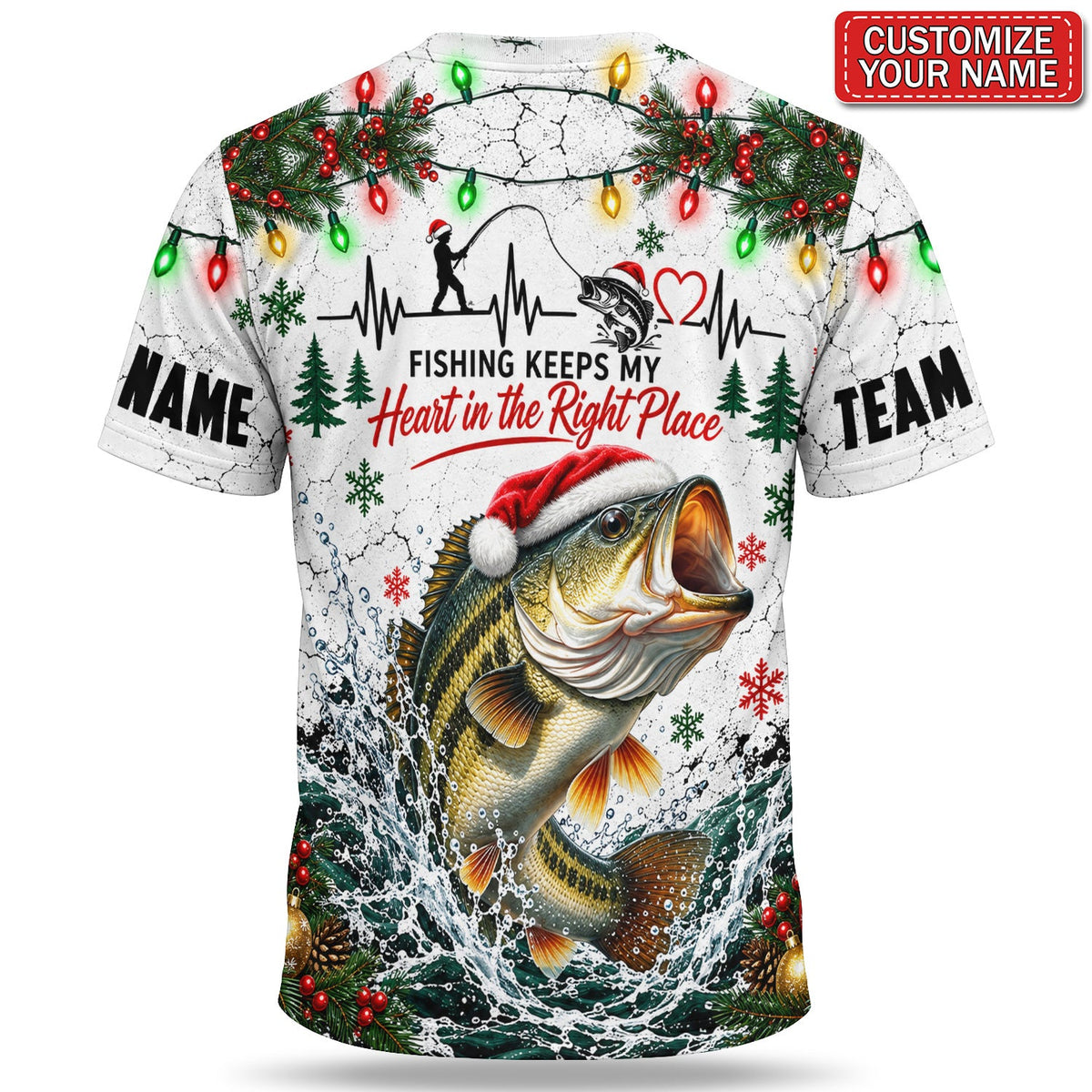 Personalized Hooked on Christmas Bass Fishing 3D T-Shirt