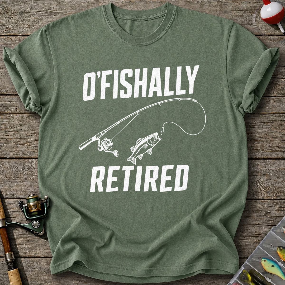 Retirement Fishing Graphic T-Shirt with Fishing Rod and Bass