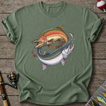 Rainbow Trout Pair Freshwater Fishing Graphic T-Shirt