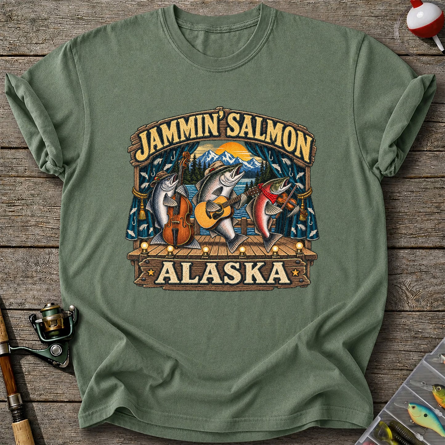 Jammin' Salmon Alaska Fish Band Graphic T-Shirt