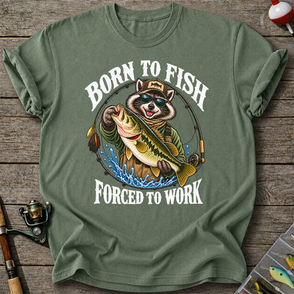Born to Fish Forced to Work Raccoon Bass Graphic T-Shirt