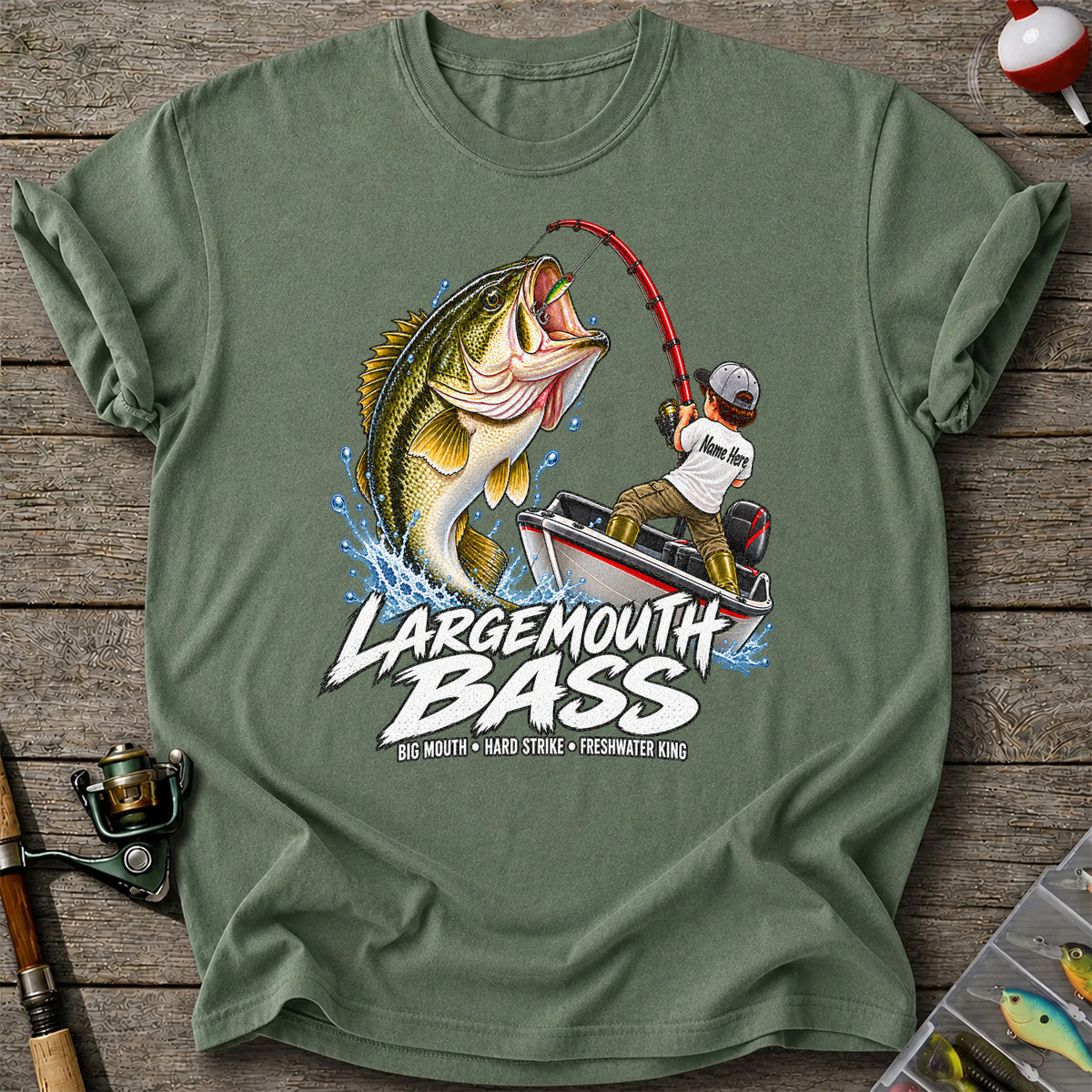 Largemouth Bass Fishing Boat Big Mouth Graphic T-Shirt