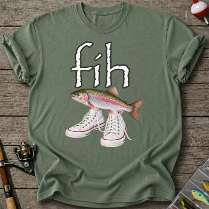 Fih Rainbow Trout Wearing Sneakers Funny Fishing Graphic T-Shirt