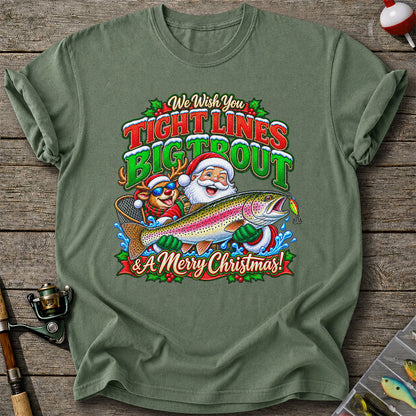 We Wish You Tight Lines Big Trout & a Merry Christmas Santa and Reindeer Fishing T-Shirt