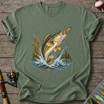 Jumping Bass Chasing a Lure Lake Fishing Graphic T-Shirt