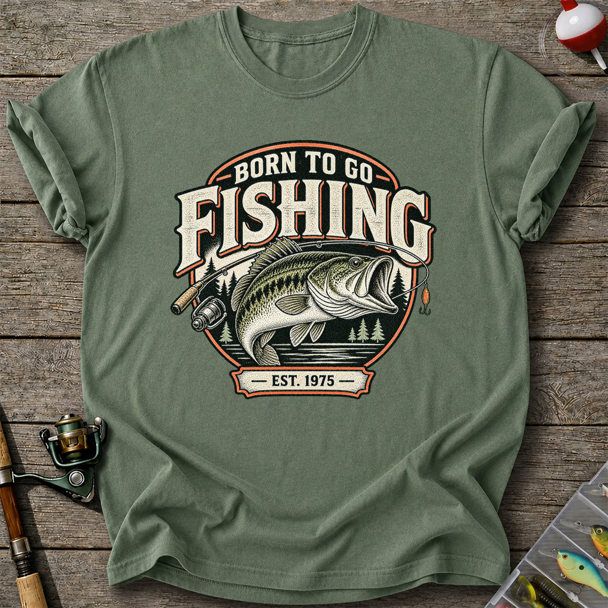 Born to Go Fishing Est. 1975 Vintage Bass Graphic T-Shirt