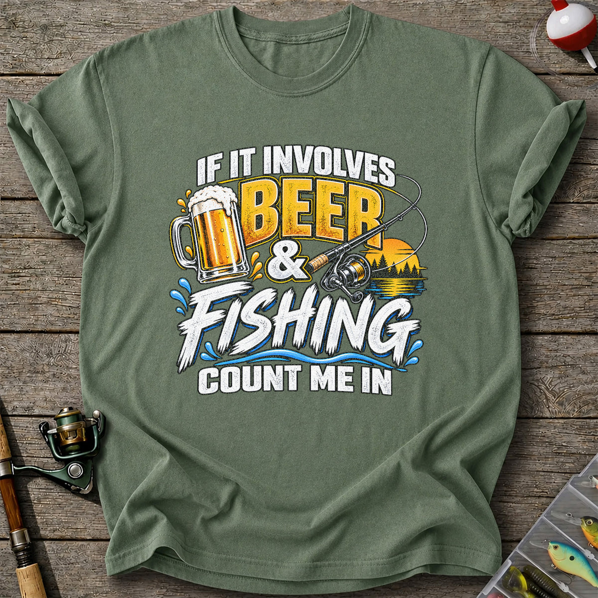 Beer and Fishing Funny Angler Graphic T-Shirt