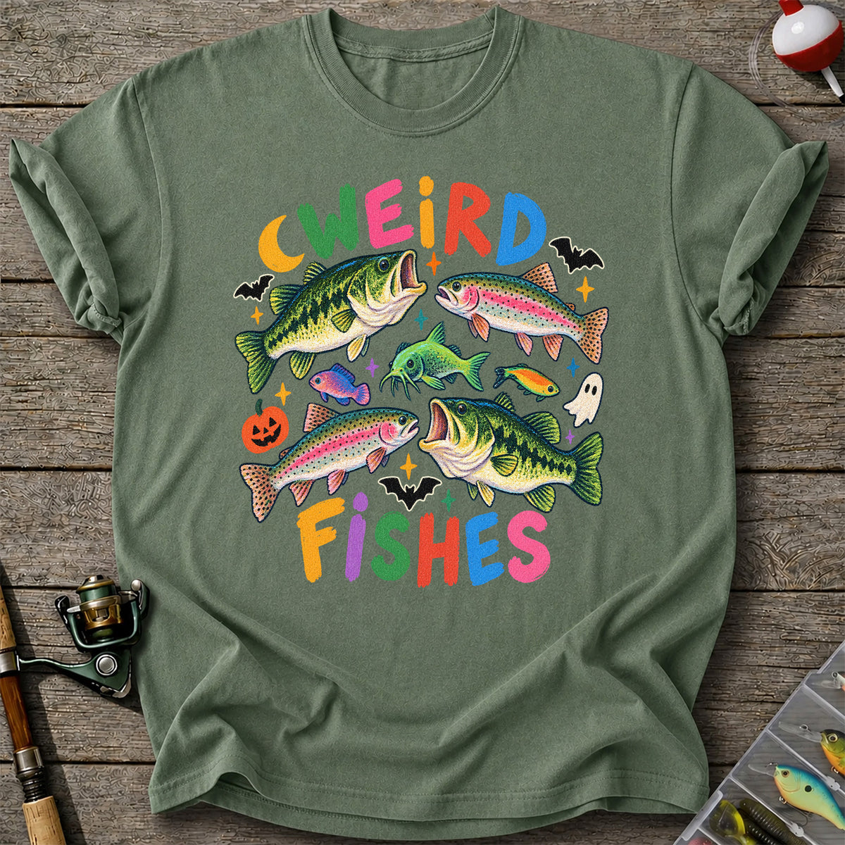 Weird Fishes Halloween Bass and Rainbow Trout Fishing T-Shirt