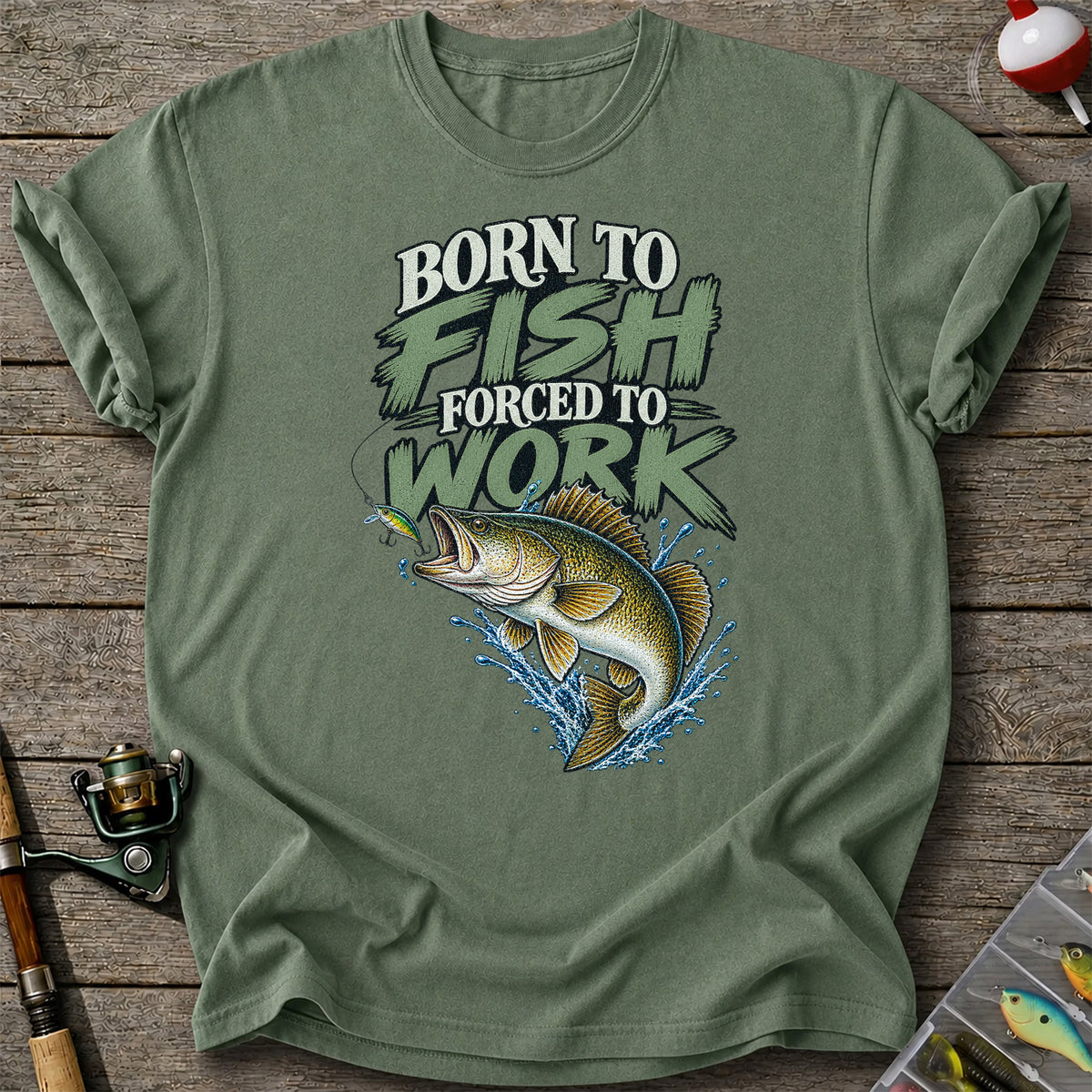 Born to Fish Forced to Work Bass Fishing T-Shirt