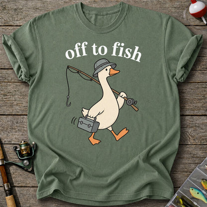 Off to Fish Funny Fishing Goose Graphic T-Shirt