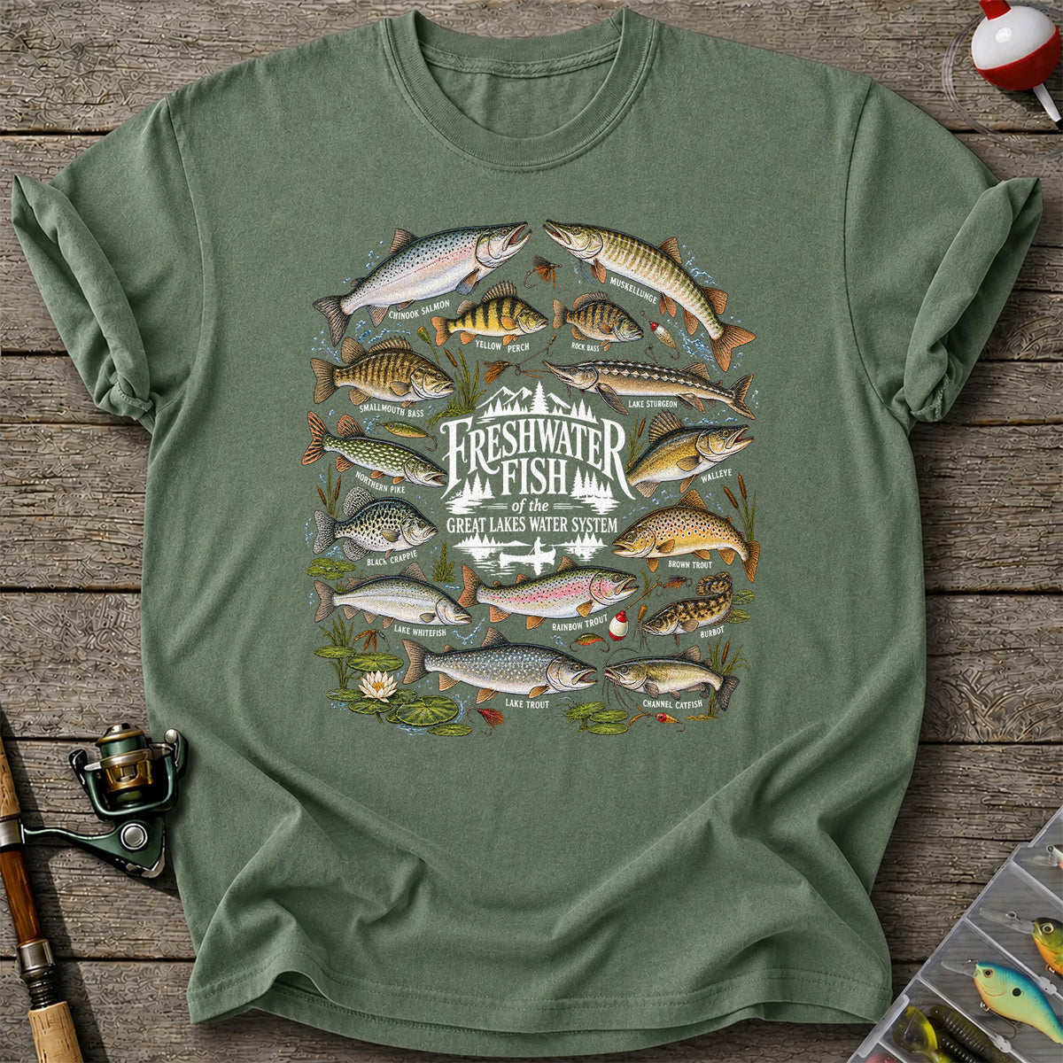 Freshwater Fish of the Great Lakes Water System Graphic T-Shirt