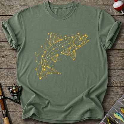 Celestial Trout Constellation Line Art Fishing Graphic T-Shirt
