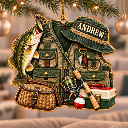 Personalized Fishing Vest Christmas Acrylic Ornament, Xmas Gift