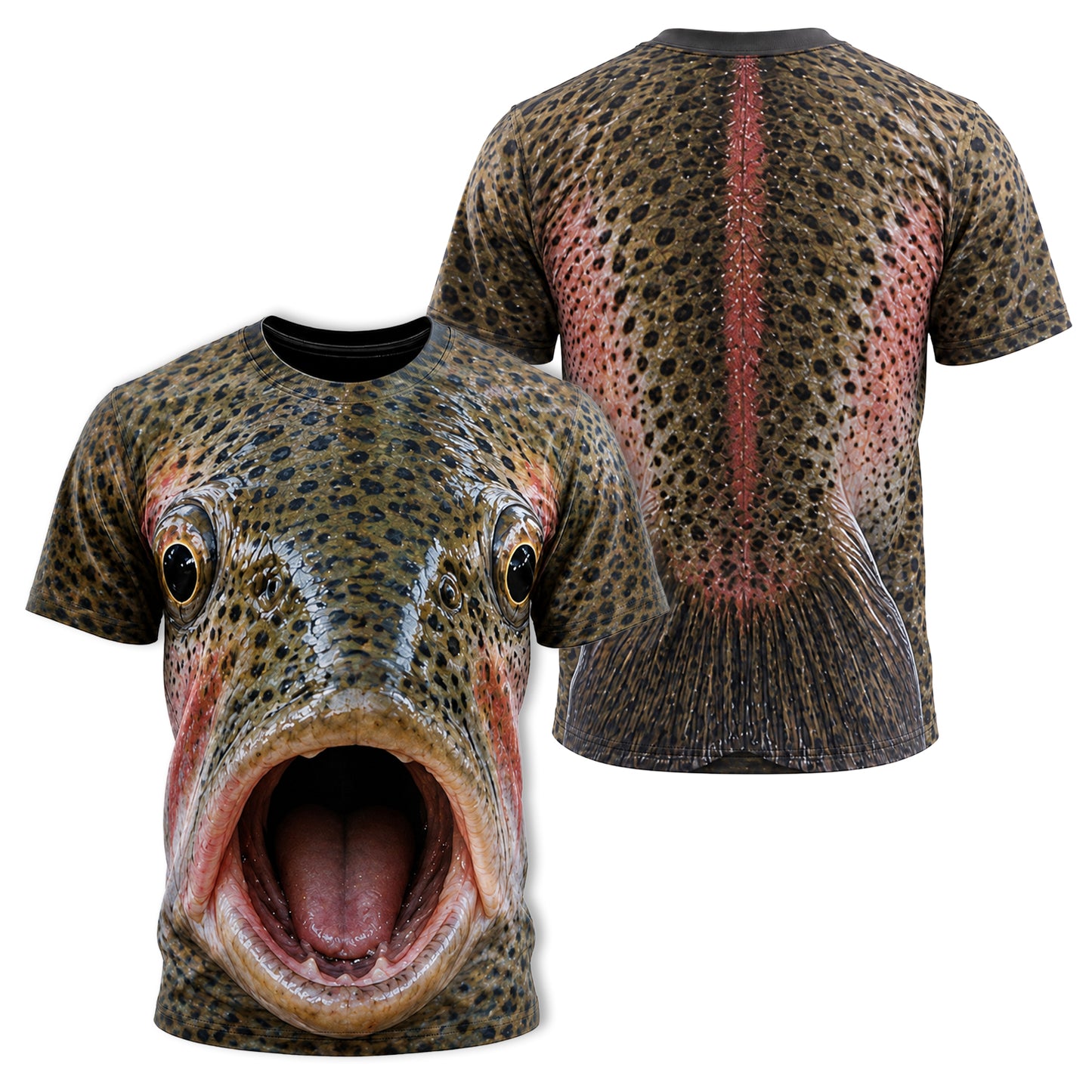 Funny 3D Trout T-Shirt, Realistic Fish Face All Over Print Shirt for Fishing Anglers