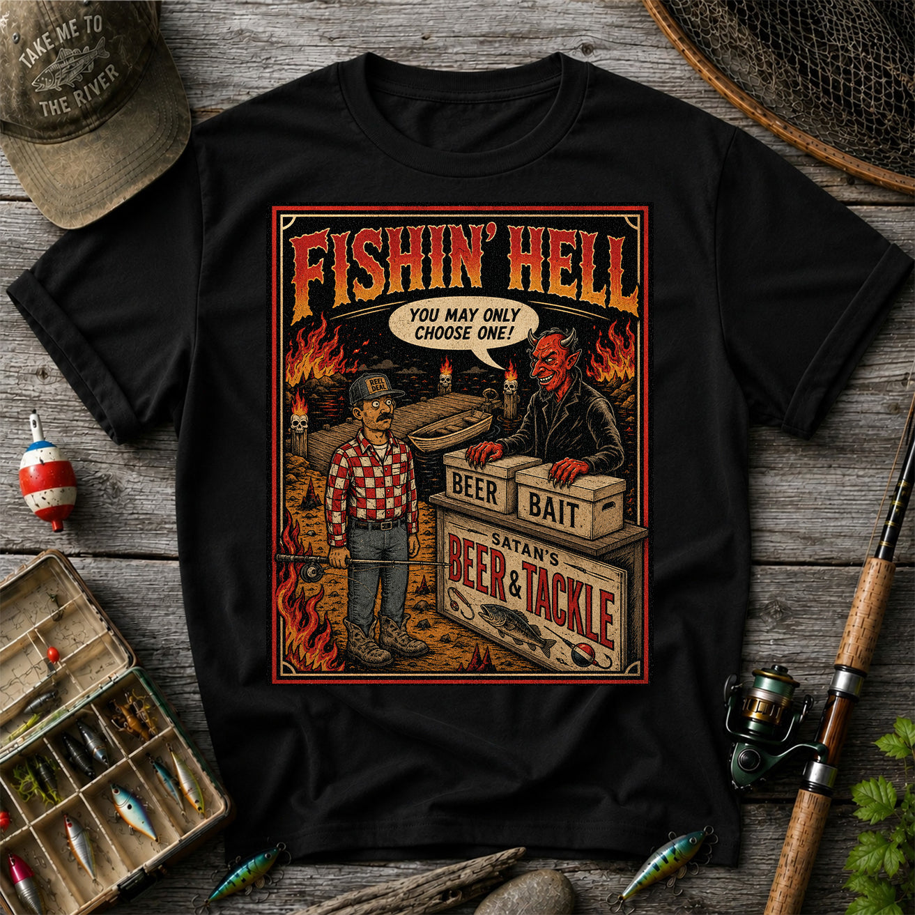 Fishin' Hell Beer & Tackle Funny Fishing T-Shirt