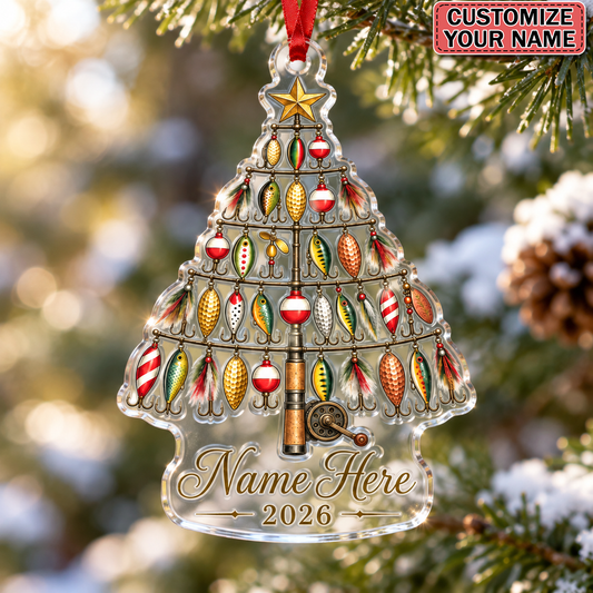 Personalized Fishing Lure Acrylic Christmas Ornament 2026 – Custom Name Gift for Dad & Grandpa