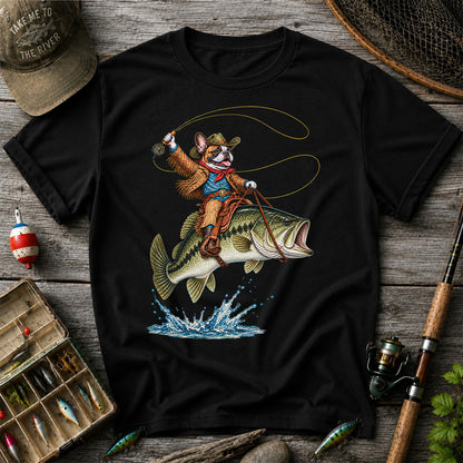 French Bulldog Cowboy Riding a Bass Fishing Graphic T-Shirt