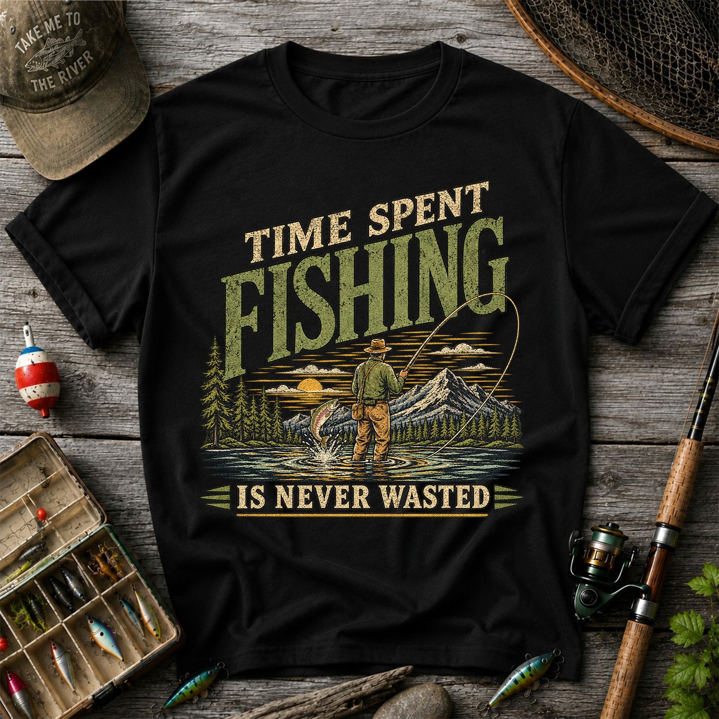 Time Spent Fishing Is Never Wasted Fly Fishing T-Shirt