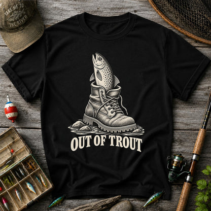 Out of Trout Funny Trout in a Hiking Boot Fishing T-Shirt