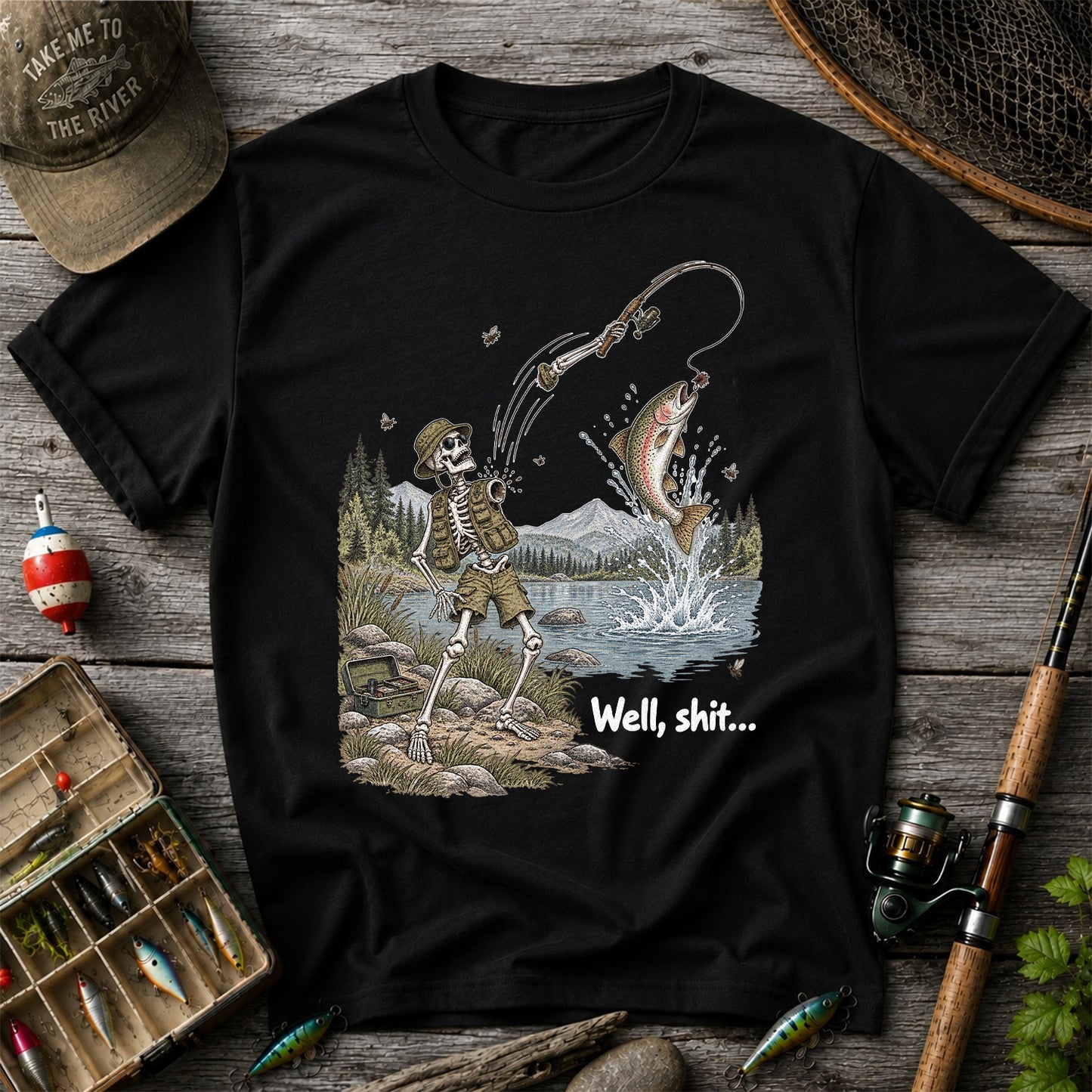 Funny Fishing Skeleton T-Shirt, Trout Fishing Tee