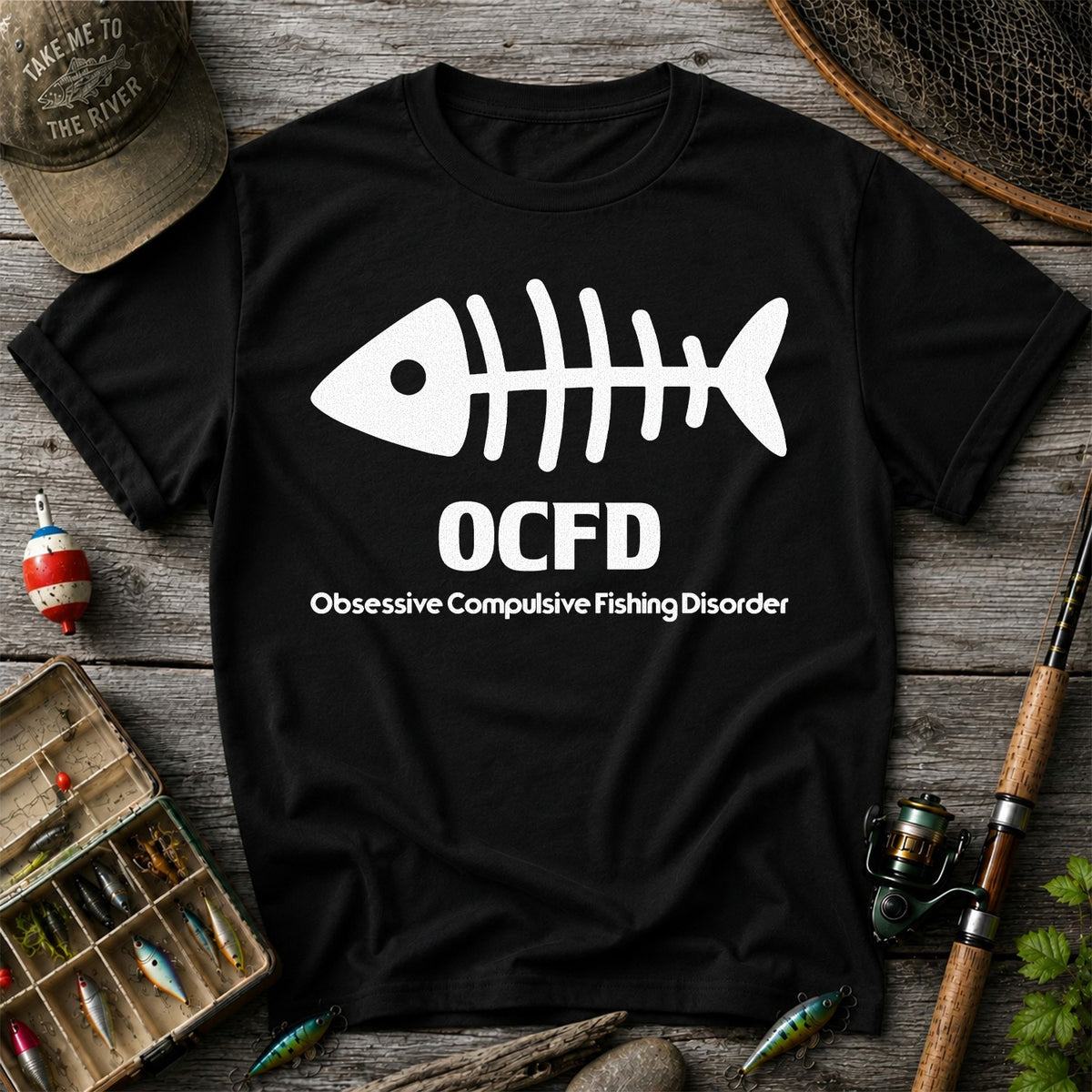 Funny Fish Skeleton Fishing Graphic T-Shirt