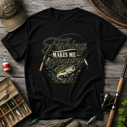 Fishing Makes Me Happy Bass Fishing Graphic T-Shirt