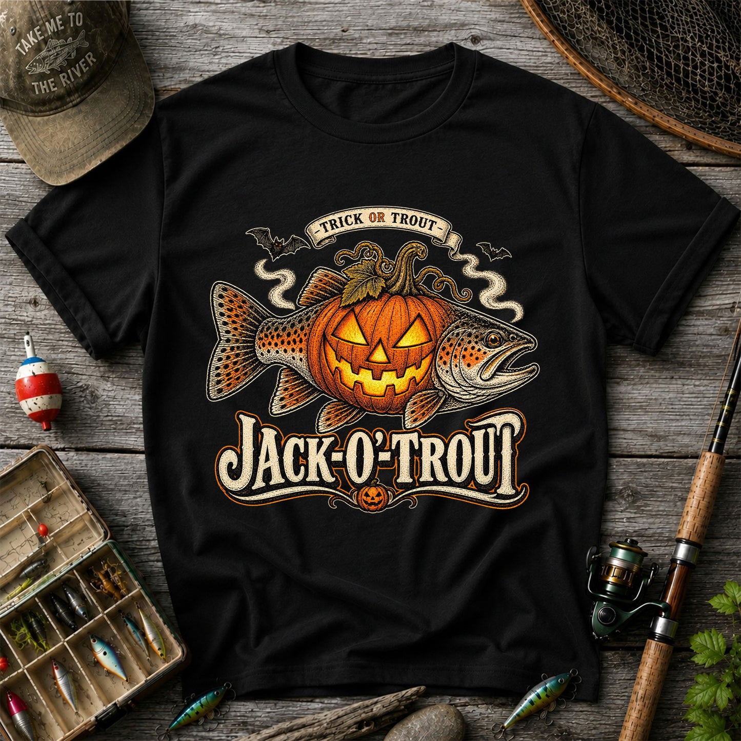 Jack-O'-Trout Trick or Trout Halloween Fishing T-Shirt