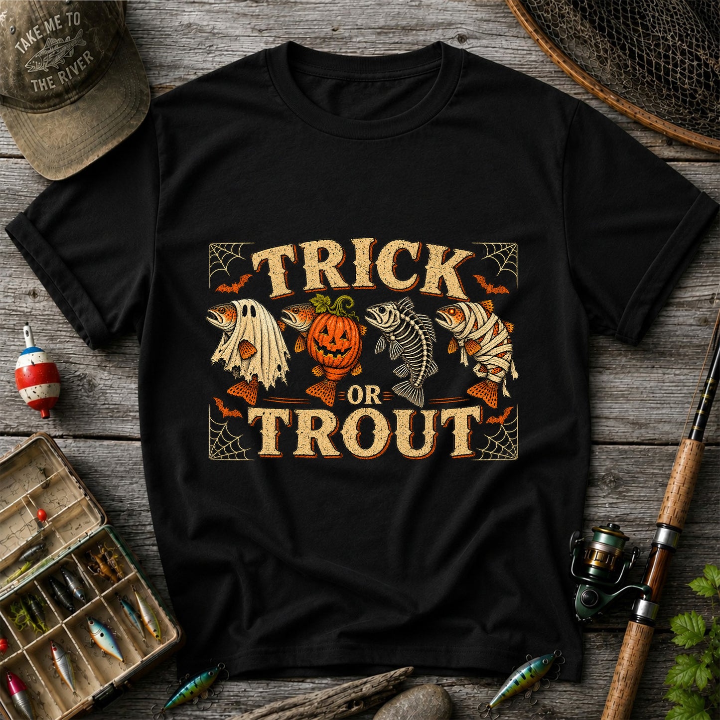 Trick or Trout Halloween Fishing Lineup Graphic T-Shirt